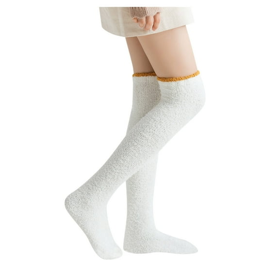 WTXUE Socks for Women, Fuzzy Socks, Women's Solid Winter Warm Over Knee High Socks Home Thigh-High Leggings, Thigh High Socks, Warm Socks, White