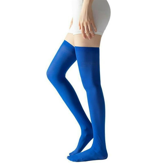 WTXUE Socks for Women, Grip Socks, Women's Striped Colorful Printed Non Slip Stretch Over Knee Stockings, Thigh High Socks, 1# Blue