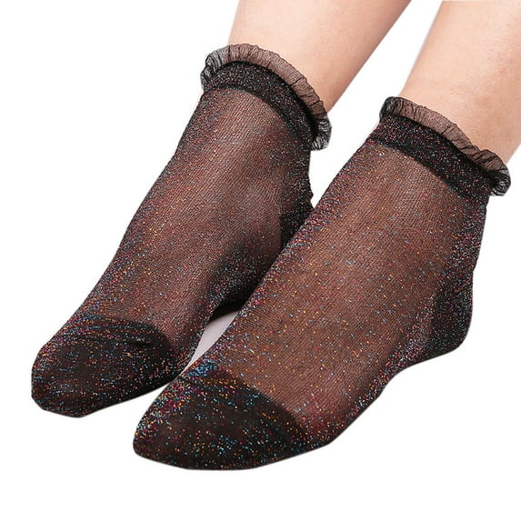 WTXUE Socks for Women, Summer Women Ladies Sheer Silky Glitter Transparent Short Stockings Ankle Socks, Black