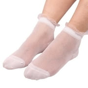 WTXUE Socks for Women, Summer Women Ladies Sheer Silky Glitter Transparent Short Stockings Ankle Socks, White