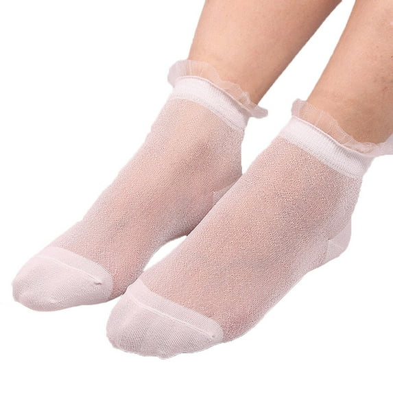 WTXUE Socks for Women, Summer Women Ladies Sheer Silky Glitter Transparent Short Stockings Ankle Socks, White