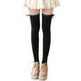 thumbnail image 1 of WTXUE Socks for Women, Thigh High Socks, Wavy Lace Ribbon Bow Stockings Cotton Bottoming Socks Women, Knee High Socks, Navy, 1 of 1