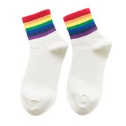 WTXUE Socks for Women, White Socks, Winter New Unisex Cotton Rainbow Striped Socks Xmas Fashion Warm Chrismas, A