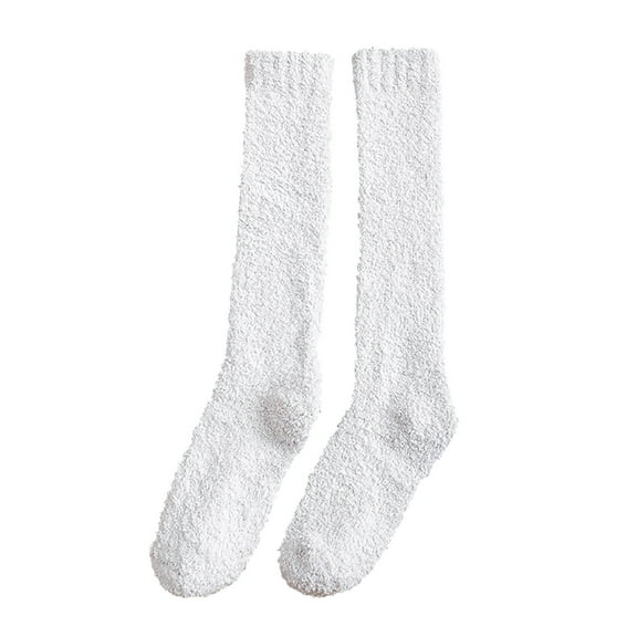WTXUE Socks for Women, Winter Women Coral Fleece Socks Middle Tube Sleeping Home Solid Calf Socks, Beige