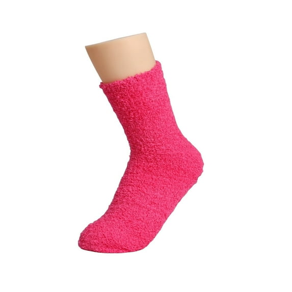 WTXUE Socks for Women, Women's Solid Color 2 Pairs Plush Socks Winter Solid Color Thickened Floor Sleeping Plush Socks, 2# Hot Pink