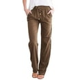 thumbnail image 1 of WTXUE Solid Color Cotton Flax Elastic Long Pants Beach Leisure Trousers Loose Pants for Women 14-16, 1 of 5