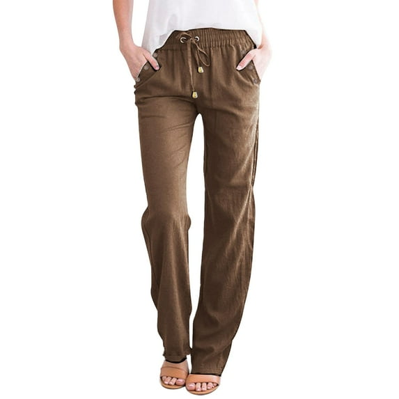 WTXUE Solid Color Cotton Flax Elastic Long Pants Beach Leisure Trousers Loose Pants for Women 14-16