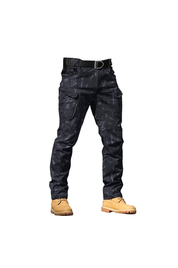 Solid Color Print Outdoor Stretch Overalls with Large Pockets Loose Soft Pants Rainproof Training Pants Relaxed Fit Pants for Men 14