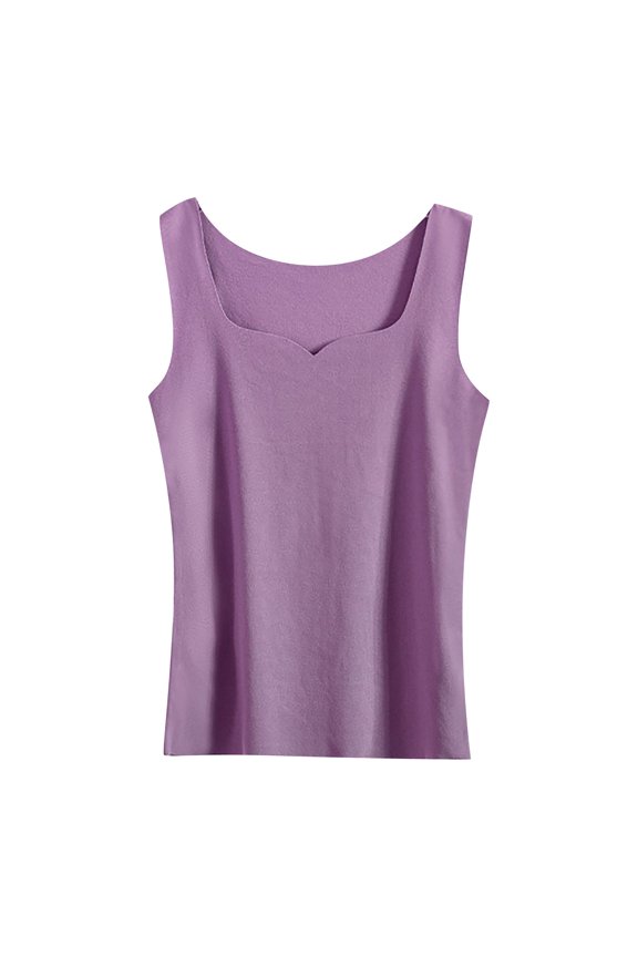 Square Neck Tank Tops Double Brushed Sleeveless Thermal Vest Stretchy Layering Camisole Slim Fit Undershirt Yoga Tank Tops Basic Tank Tops Athletic Tank Top Basic Shirts Light Violet Xxl