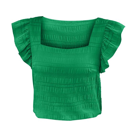 WTXUE Square Neck Tops Tunic Tops Solid Color Blouses Flowy Shirts Flying Short Sleeves Top Basic Tees Casual Tops Fashion Blouses Flowy Blouses Green M