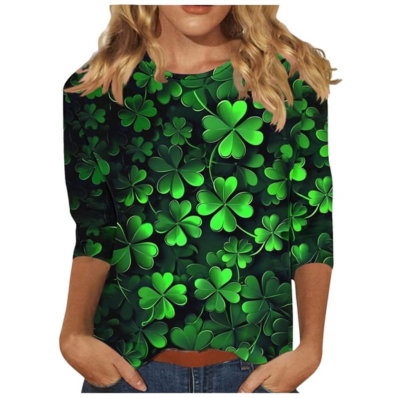 WTXUE St Patrick Day Shirts 3/4 Sleeve Shirts Crewneck Tops Tunic Tops Leaf Clover Shirt Shamrock Tshirt Shamrock Shirt Fitted Shirts Funny Shirts Saint Shirts Irish Shirt Green Xxl