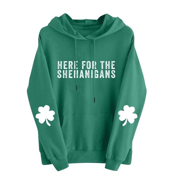 WTXUE St. Patrick's Day Hooded Sweatshirts for Women Long Sleeve Shamrock Hoodie Summer Tops Lightweight Tops Loose Fit T Sweatshirts Dressy Casual Sweatshirts Sweatshirts Thick Hoodies Black S