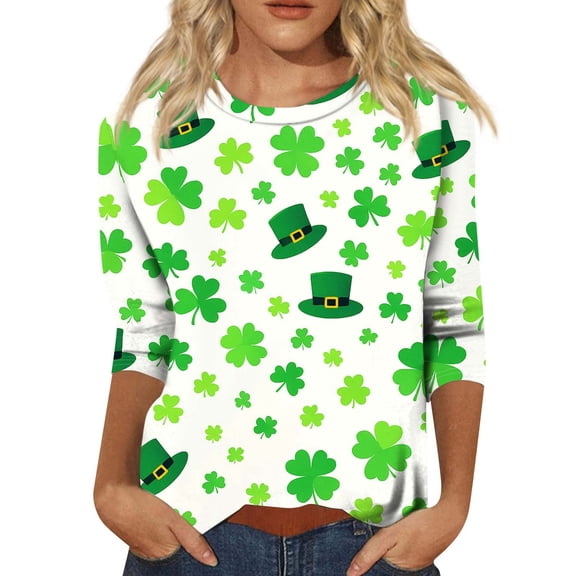 WTXUE St Patrick's Day Shirt Women 3/4 Sleeve Shirts Crewneck Tops Loose Tops Cute Shirts Plus Size Shirts Shamrock Tshirt Irish Shamrock Shirts Comfortable Tops Shamrock Shirts Green S