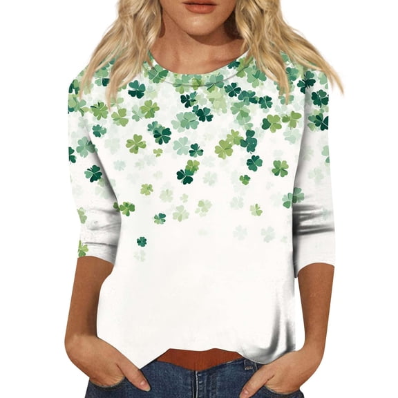 WTXUE St Patrick's Day Shirts for Women 3/4 Sleeve Shirts Crewneck Tops Irish Shirts Cute Tops Leaf Clover Shirt Business Work Tee Top Irish Shirts Leaf Clover Shirt Light Green L