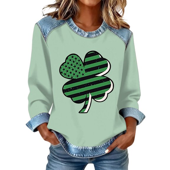 WTXUE St Patrick's Day Tops Long Sleeve Pullover Crewneck Sweatshirts Irish Shirt Plus Size Shirts Tunic Tops Comfy Shirts Graphic Tee Tops Basic Shirts Loose Fit Tee Shirts Funny Shirts Dark Blue M