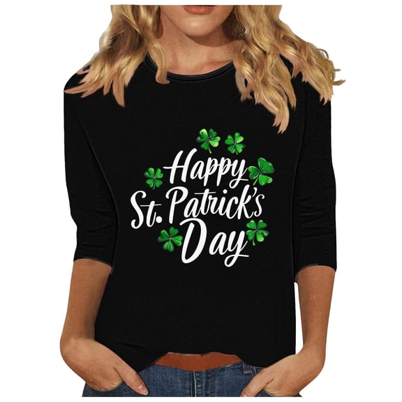 WTXUE St.Patricks Day Shirt 3/4 Sleeve Shirts Crewneck Tops Cute Summer Tops Oversized Tshirts Irish Shirt Loose Fit Summer Tops Irish Shamrock Shirts Shamrock Tshirt Blackish Green Xl