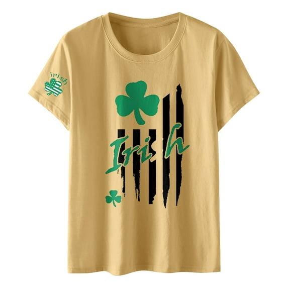 WTXUE St Patricks Day Shirt Irish Shamrock Short Sleeve Tee Tops Irish Paddy's Day St. Patrick's Day Graphic Tee Lightweight Tops Soft Tshirts Shamrock Shirt Holiday Outfits Graphic Tee Beige L