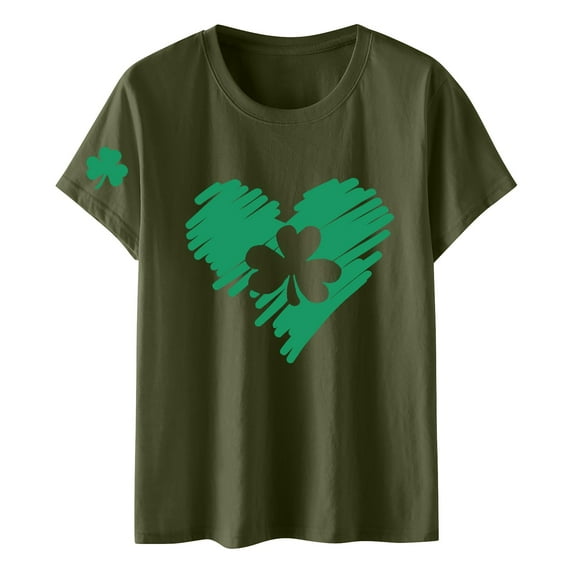 WTXUE St Patricks Day Shirt Irish Shamrock Short Sleeve Tee Tops Irish Shirts Fashion Blouses St. Patrick's Day Printed Round Neck Casual Tee Tops Basic Tees Blouses Tunic Tops Blackish Green S