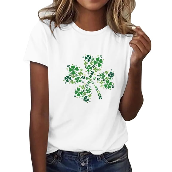 WTXUE St Patricks Day Shirt Short Sleeve Shirts Crewneck Tee Tops Breathable Shirts Graphic T Shirts Tunic Shirts Loose Fit Blouses Casual Shirts Plus Size Tops Work Shirts White L