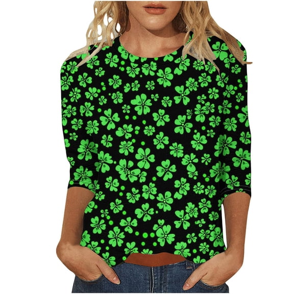 WTXUE St Patricks Day Shirt Women Trendy 3/4 Sleeve Shirts Crewneck Tops Funny Shirts Work Tops Dressy Casual Blouses Shamrock Tshirt Shamrock Shirt Comfy Shirts Loose Fit Blouses Tunic Tops Bronze S