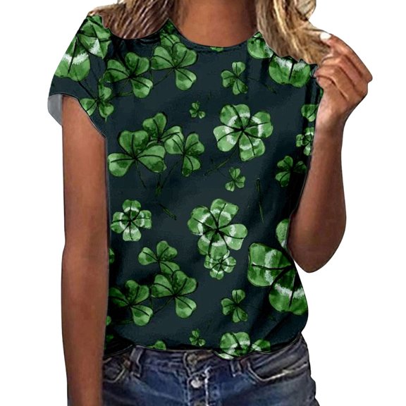 WTXUE St Patricks Shirt Short Sleeve Tee Tops Crewneck Shirts Casual Tops Clover Shirt Graphic Tops Funny Shirts Plus Size Shirts Loose Summer Tops Shamrock Shirts Shamrock Shirts Blackish Green L