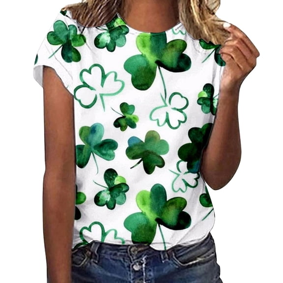 WTXUE St Patricks Shirts Short Sleeve Tee Shirts Crewneck Tops Lightweight Shirts Clover Tee Top Holiday Shirts Shamrock Shirt Trendy Tops Leaf Clover Shirt Blackish Green Xl