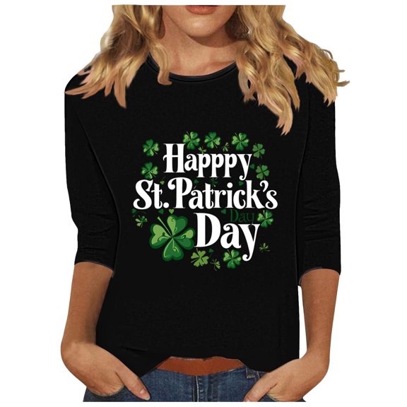 WTXUE St Patty's Day Shirt 3/4 Sleeve Shirts Crewneck Tops Funny Shirts Saint Shirts Fashion Tops Plus Size Blouses Irish Shamrock Shirts Shamrock Shirt Breathable Shirts Green M