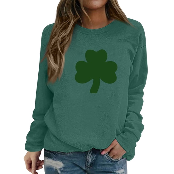 WTXUE St Patty's Day Sweatshirt Long Sleeve Pullover Crewneck Sweatshirts Basic Tees Sweatshirts Tunic Tops Irish Long Sleeve Funny Shirts Saint Sweatshirts Trendy Cute Sweatshirts Blackish Green L