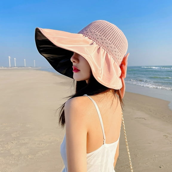 WTXUE Straw Sun Hat Beach Hats for Women Womens Outdoor Casual Bow Decoration Big Head Design Sun Hat Wide Brim Hat Sun Hats for Women Uv Protection Summer Hats for Women Pink One Size