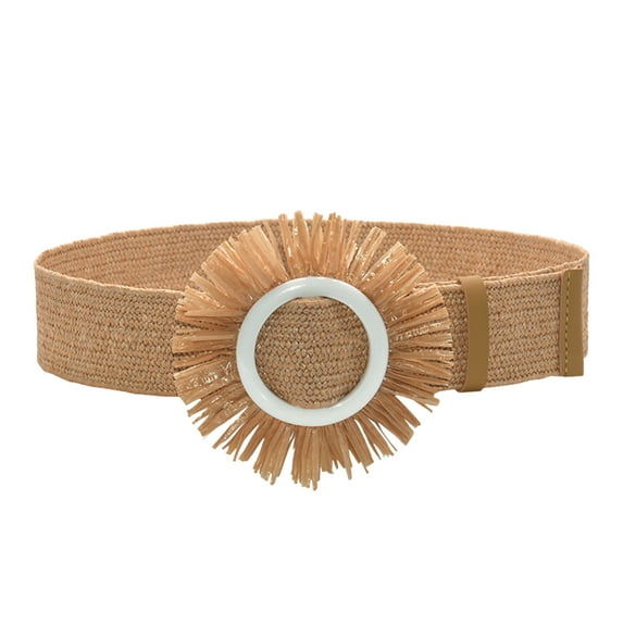 WTXUE Stretch Belt, Women Belt Woven Elastic Stretch Wide Waist Belts for Dresses with Buckle, 3# Beige