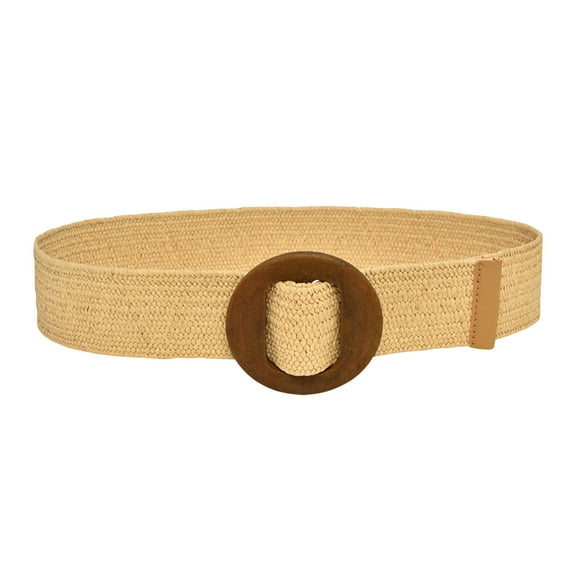 WTXUE Stretch Belt, Women Woven Elastic Casual Summer Solid Belt Stretch Belt with Wooden Buckle, Gold