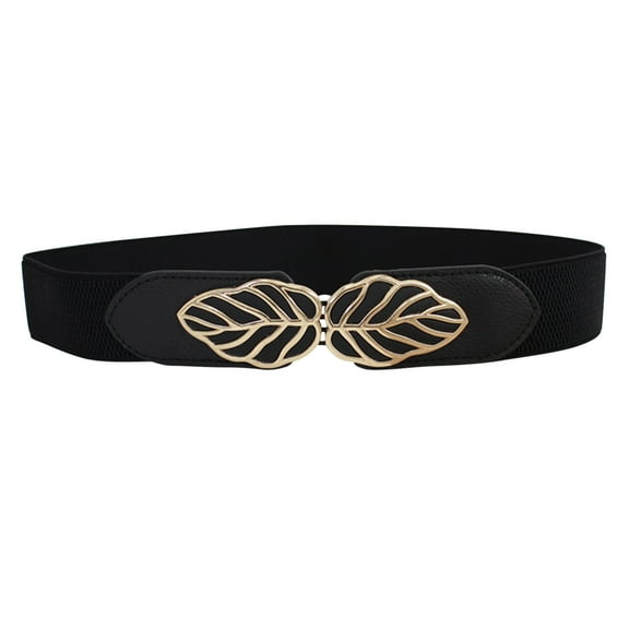 WTXUE Stretch Belt, Womens Retro Wide ElasticWaist Belt Dress Waist Sweater Coat Elastic Elastic Wide Waist Seal Leaves Buckle Belt, Black