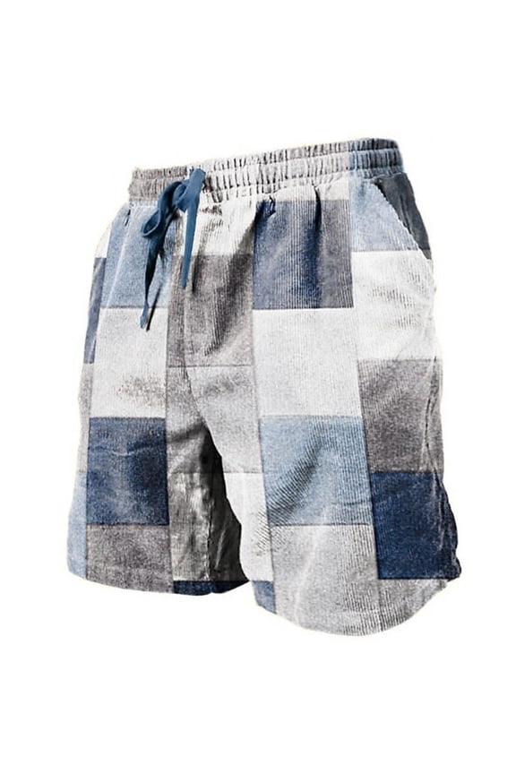 Summer Pocket Drawstring Elastic Waist Graphic Color Block Geometric Pattern Breathable Soft Short Streetwear Loose Shorts for Men 5XL