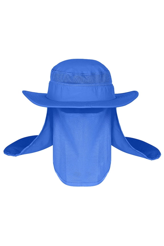 Sun Hat, with Neck Flap, Men Womens Mountaineering Fishing Camouflage Hood Rope Outdoor Shade Foldable Casual Bucket Hat, 1# Blue