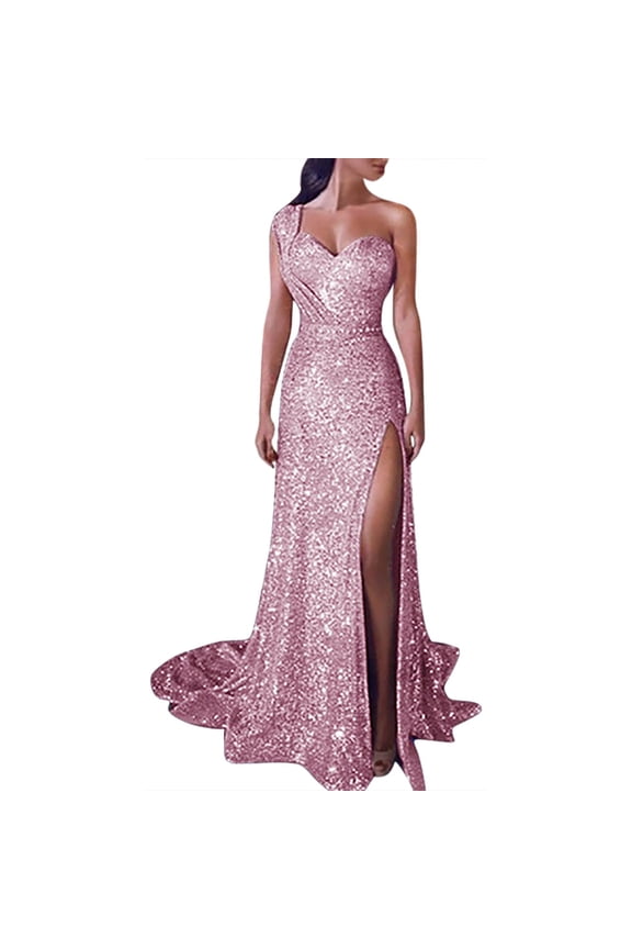 Sundresses for Women, Sequin Long Prom Neck V Gown Gold Party Women Bridesmaid Evening Women's Dress, Petite Dresses for Women, Pink Dress for Women, Pink S