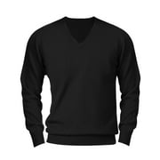WTXUE Sweaters Long Sleeve, V-Neck Knit Tops Autumn Winter V Neck Solid Casual Loose Fitting Pullover Sweater Solid | Officewear for Men Black XL