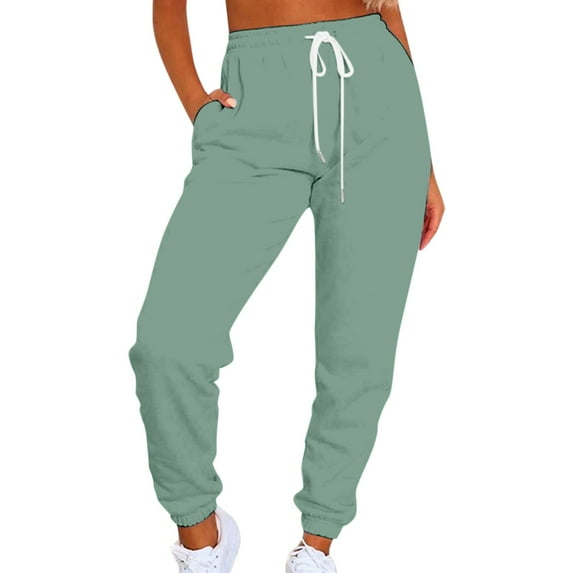 WTXUE Sweatpants, Scrub Pants Women's Solid Color Casual Sports Tie Up Waist with Sweater Material Pants, Slacks Pantalones De Mujer, Green1