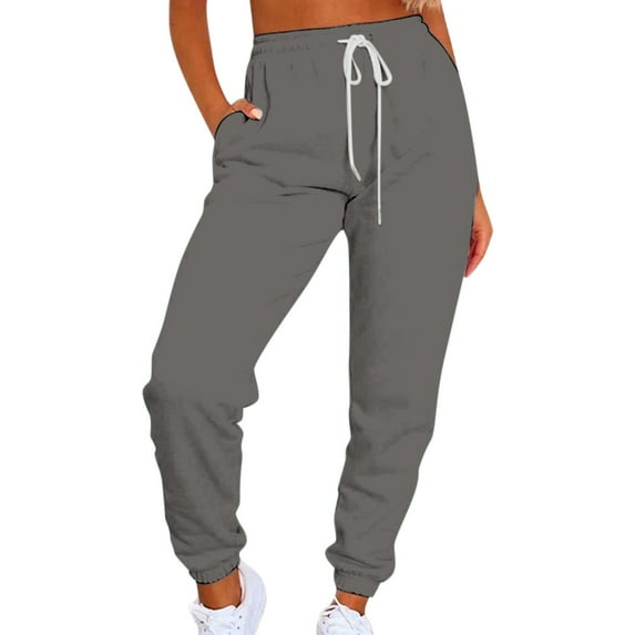 WTXUE Sweatpants, Scrub Pants Women's Solid Color Casual Sports Tie Up Waist with Sweater Material Pants, Slacks Pantalones De Mujer, Grey3
