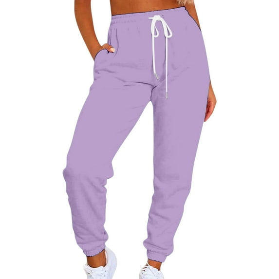 WTXUE Sweatpants, Scrub Pants Women's Solid Color Casual Sports Tie Up Waist with Sweater Material Pants, Slacks Pantalones De Mujer, Purple