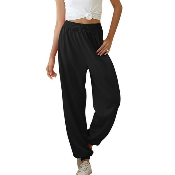 WTXUE Sweatpants, Slacks Women's Active Elastic Waist Baggy Workout Joggers Pants, Pantalones De Mujer, Black