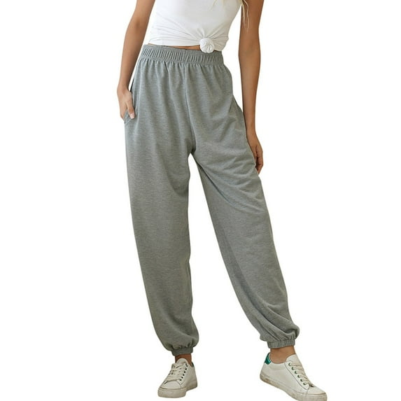 WTXUE Sweatpants, Slacks Women's Active Elastic Waist Baggy Workout Joggers Pants, Pantalones De Mujer, Grey