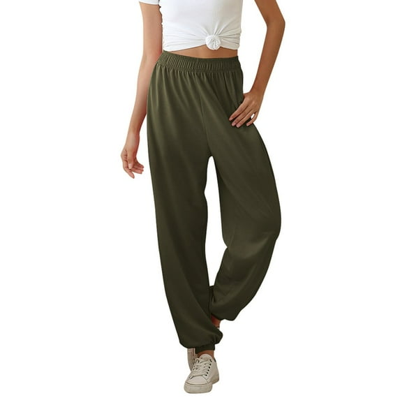 WTXUE Sweatpants, Slacks Women's Active Elastic Waist Baggy Workout Joggers Pants, Pantalones De Mujer, Olive green