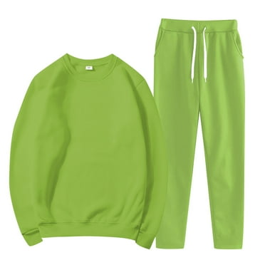 WTXUE Sweatsuits, Women's Fashionable Sports Casual Solid Color Jacket Sweatshirt Trousers Round Neck Suit, Women, Armygreen L