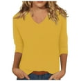 thumbnail image 1 of WTXUE T-Shirts 3/4 Sleeve, Crew Neck Shirts for WomenSummer Solid Plain Travel Cute V Neck Slim Tshirts Shirts Spring Blouse Solid | Casual for Women Yellow S, 1 of 4