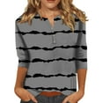 thumbnail image 1 of WTXUE T-Shirts 3/4 Sleeve, Crew Neck Shirts for Women's Button up 3/4 Length Sleeve T Shirt Top Striped Casual Tops for Women Gray/Striped XL, 1 of 4