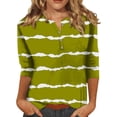 thumbnail image 1 of WTXUE T-Shirts 3/4 Sleeve, Crew Neck Shirts for Women's Button up 3/4 Length Sleeve T Shirt Top Striped Casual Tops for Women Green/Striped M, 1 of 4