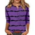 thumbnail image 1 of WTXUE T-Shirts 3/4 Sleeve, Crew Neck Shirts for Women's Button up 3/4 Length Sleeve T Shirt Top Striped Casual Tops for Women Purple/Striped XL, 1 of 4