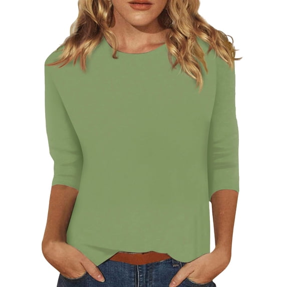 WTXUE T-Shirts 3/4 Sleeve, Crew Neck Shirts for Women's Slim T Shirt Top Cotton Solid Casual Tops for Women
