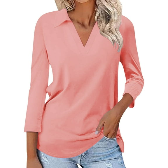 WTXUE T-Shirts Long Sleeve, Crew Neck Shirts for Women's 3/4 Sleeve T Shirts Summer V-Neck shirt Cotton Solid, Tees Linen Shirts Casual Tops for Women Watermelon Red XL