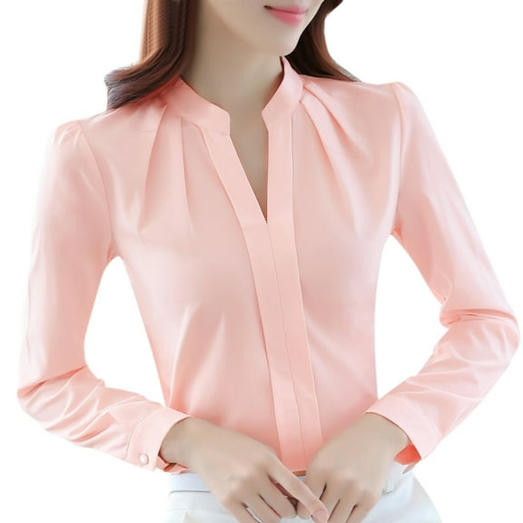 WTXUE T-Shirts Long Sleeve, Crew Neck Shirts for Women Brief Wear Neck Blouse V Work Shirts Office Blouse Solid | Casual for Women Pink S
